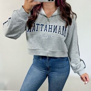 Manhattan gray quarter zip cropped sweatshirt